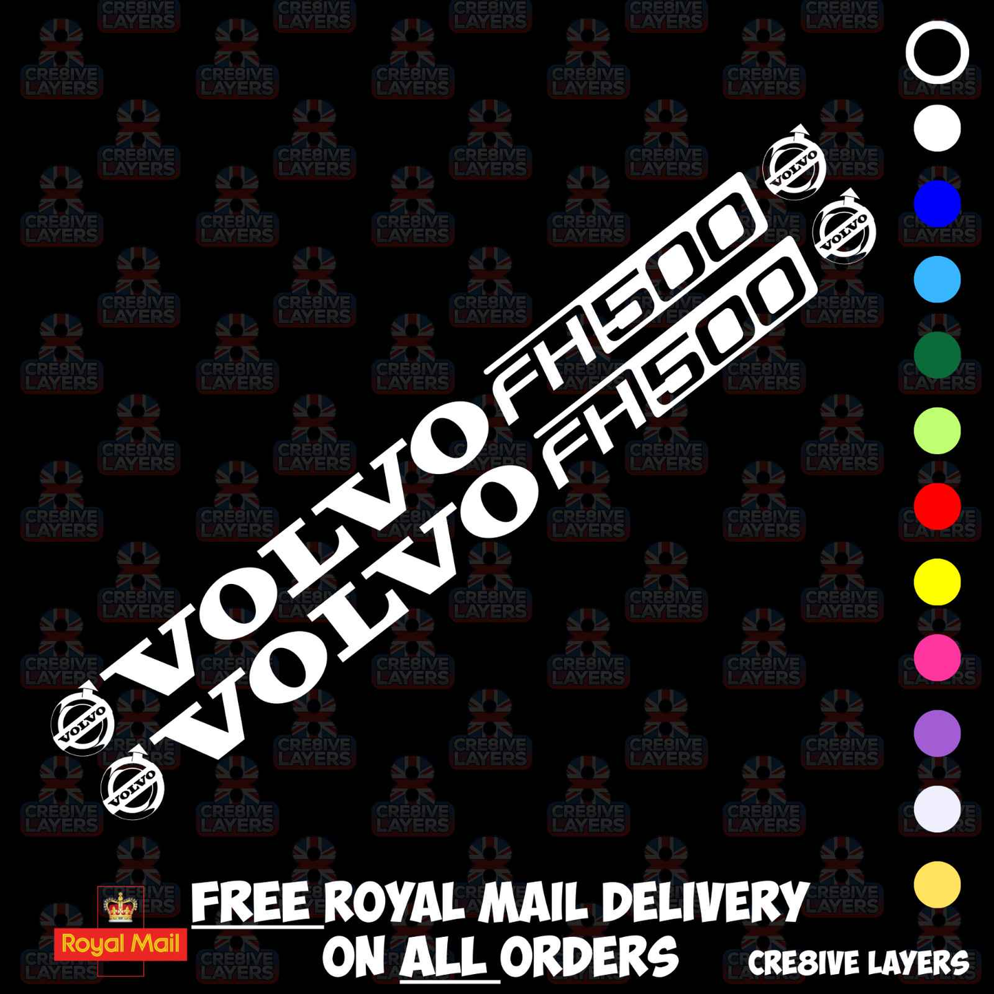 VOLVO FH500 Window Decal Pair - Mirror Cut Vinyl Stickers for Cab Glass