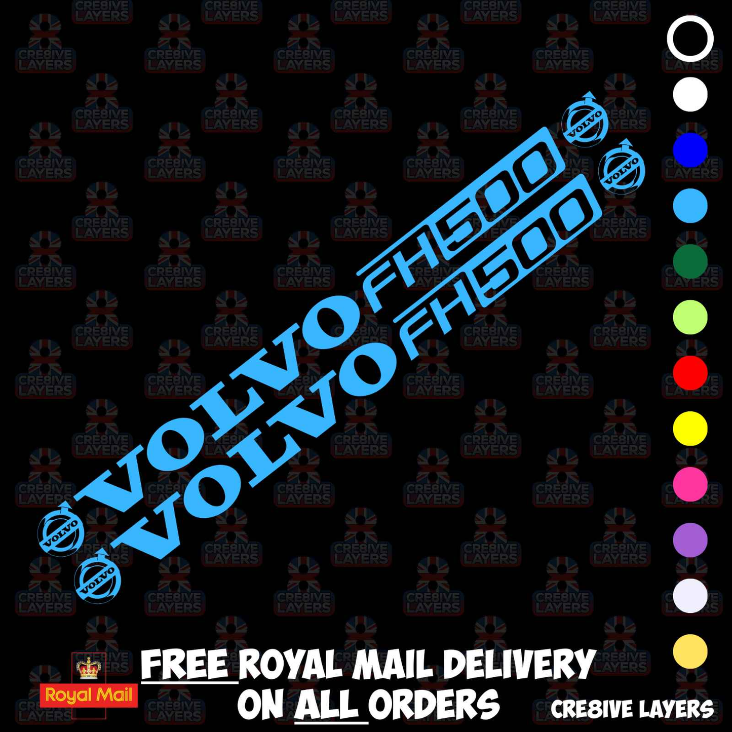 VOLVO FH500 Window Decal Pair - Mirror Cut Vinyl Stickers for Cab Glass