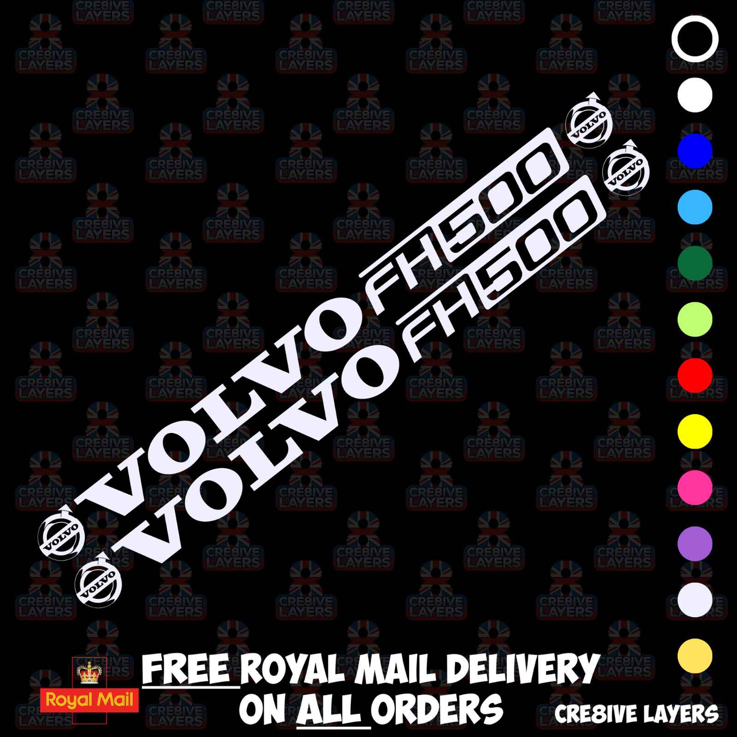 VOLVO FH500 Window Decal Pair - Mirror Cut Vinyl Stickers for Cab Glass