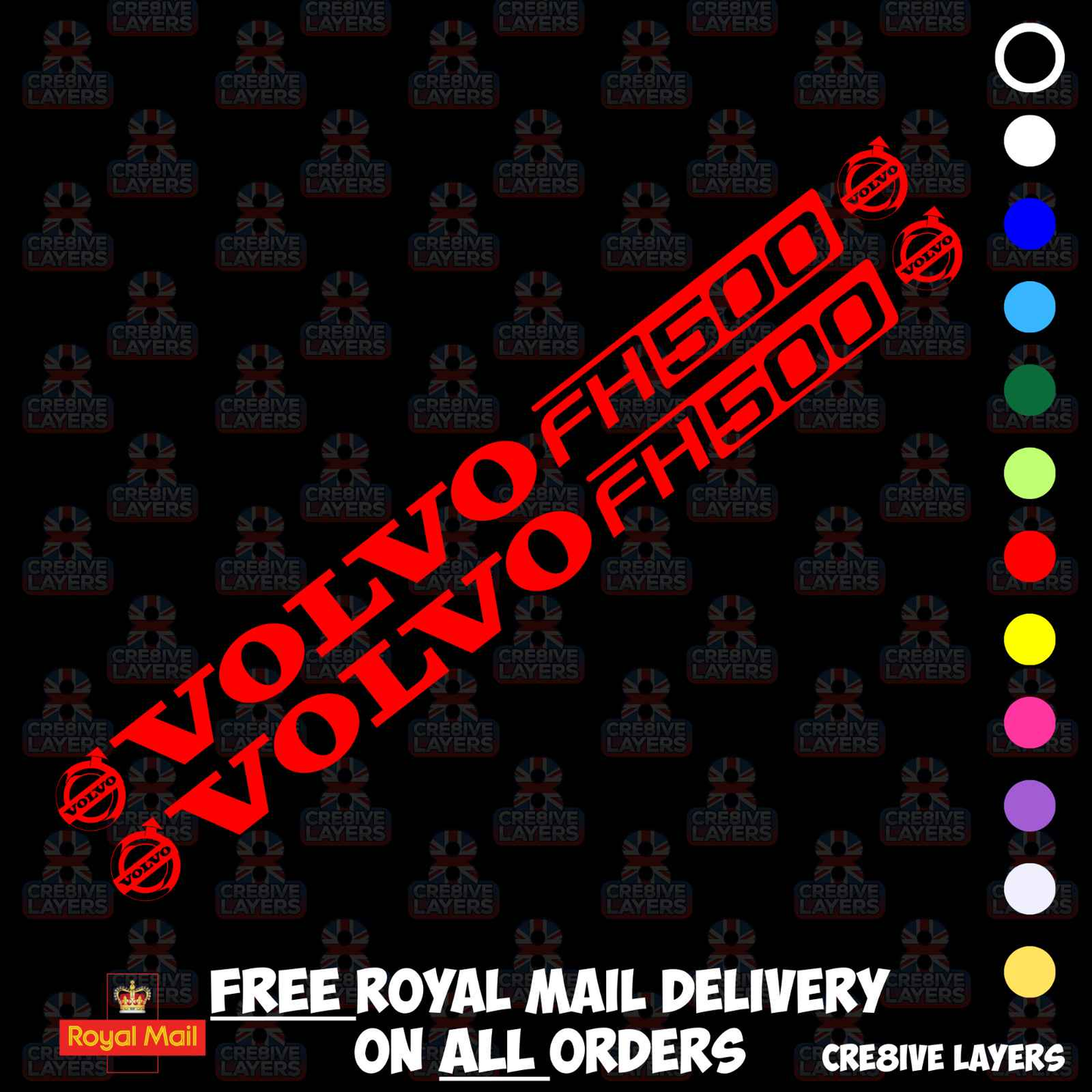 VOLVO FH500 Window Decal Pair - Mirror Cut Vinyl Stickers for Cab Glass
