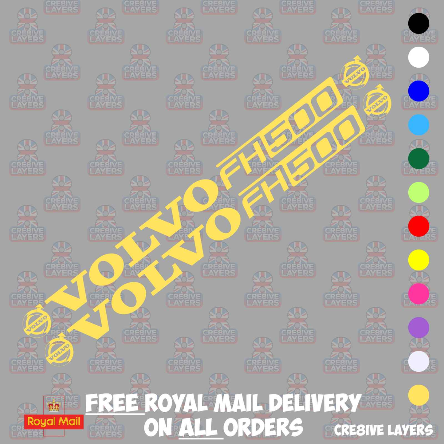 VOLVO FH500 Window Decal Pair - Mirror Cut Vinyl Stickers for Cab Glass