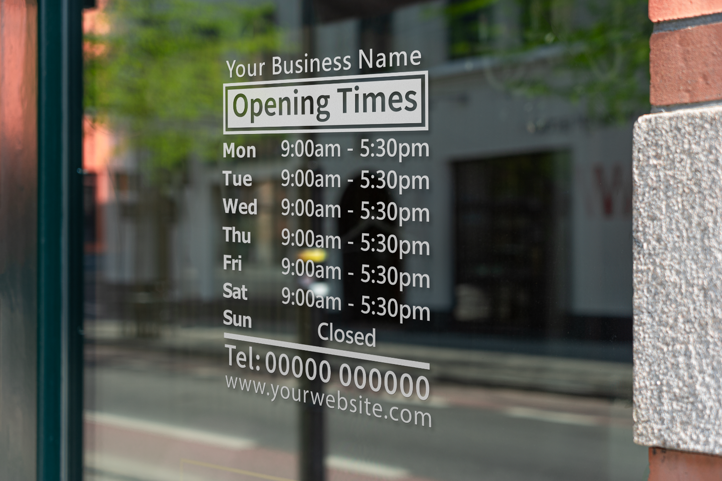 Custom Shop Window Opening Hours Vinyl Decal - Personalized Times Sticker