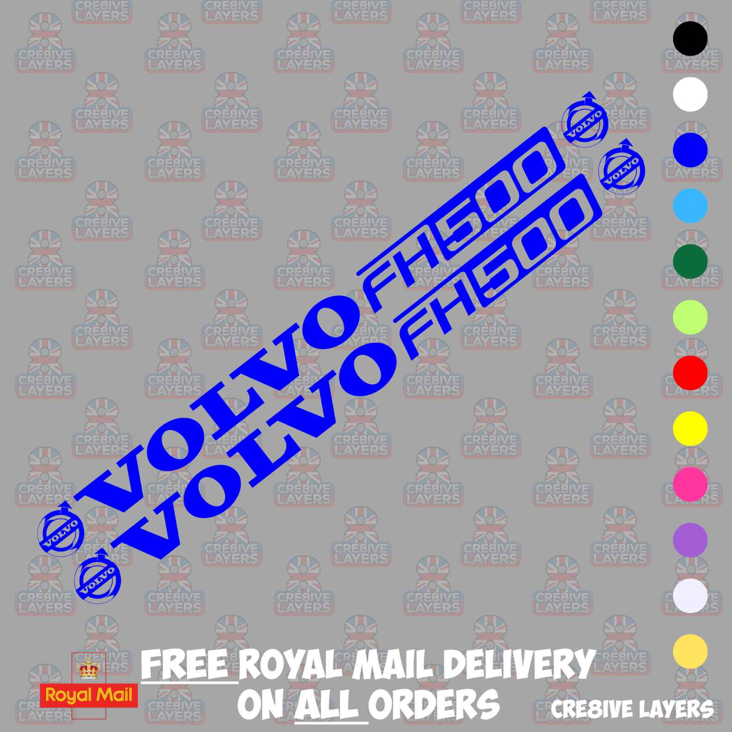 VOLVO FH500 Window Decal Pair - Mirror Cut Vinyl Stickers for Cab Glass