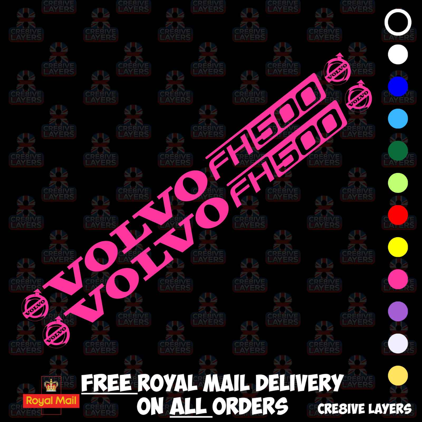 VOLVO FH500 Window Decal Pair - Mirror Cut Vinyl Stickers for Cab Glass