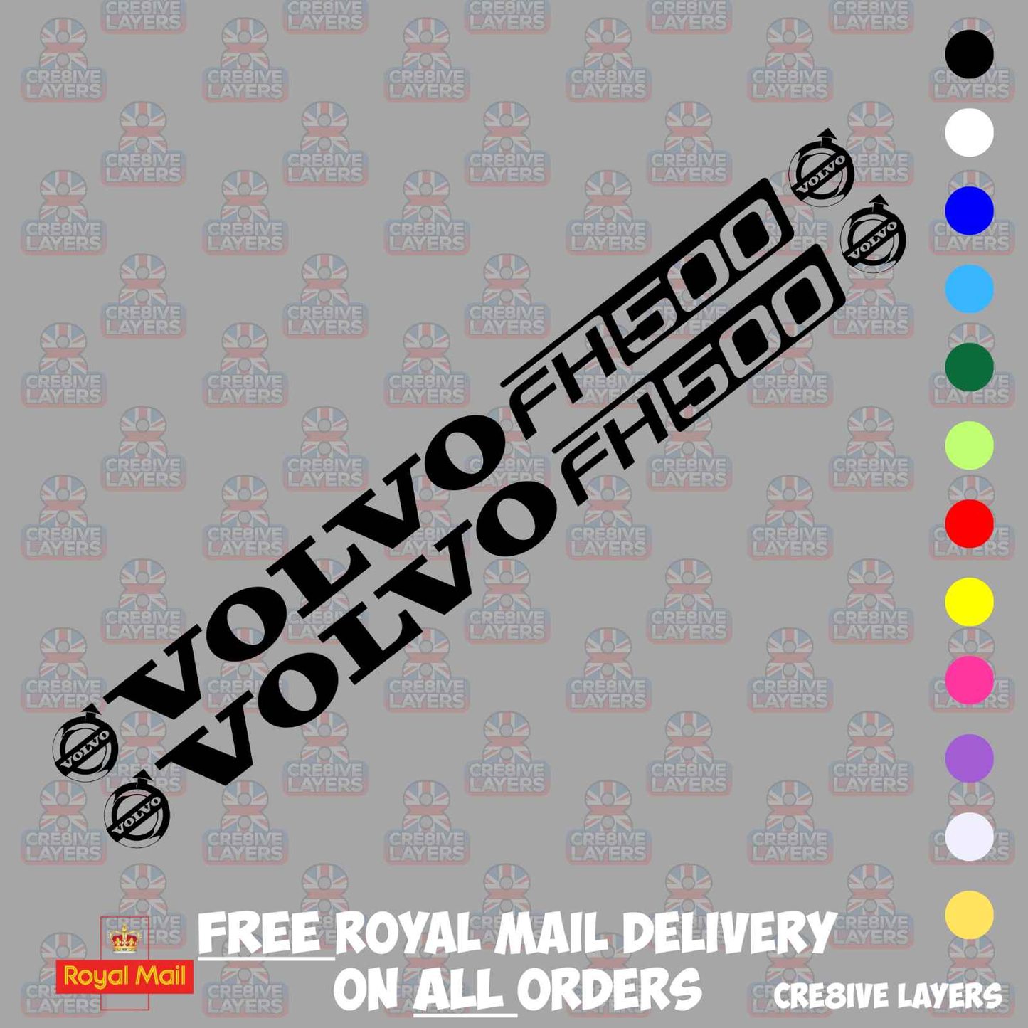 VOLVO FH500 Window Decal Pair - Mirror Cut Vinyl Stickers for Cab Glass