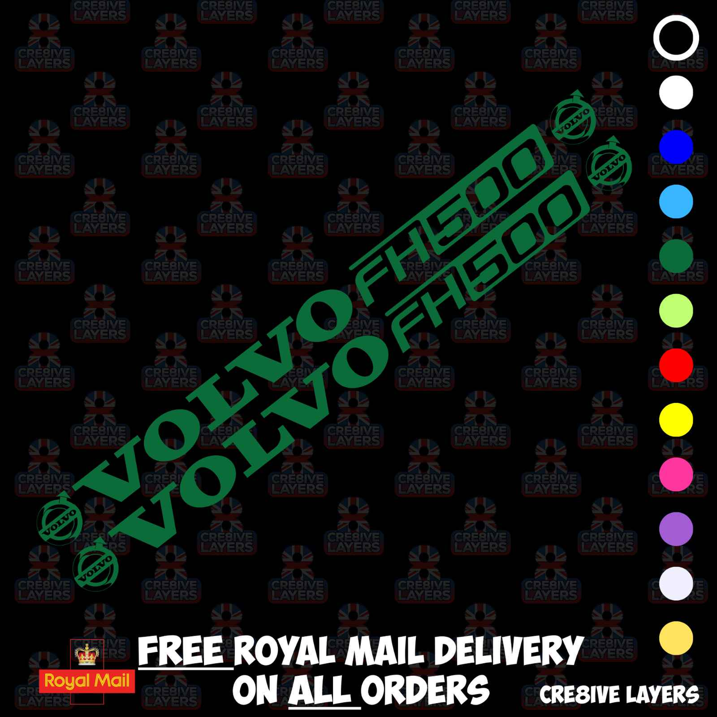 VOLVO FH500 Window Decal Pair - Mirror Cut Vinyl Stickers for Cab Glass