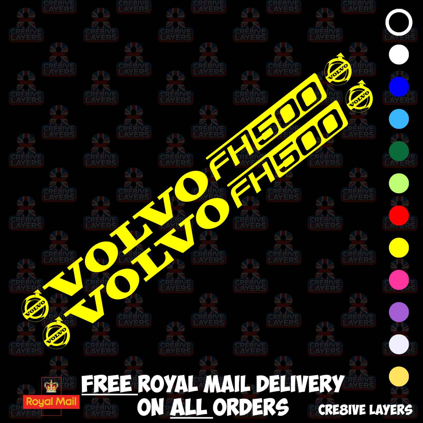 VOLVO FH500 Window Decal Pair - Mirror Cut Vinyl Stickers for Cab Glass