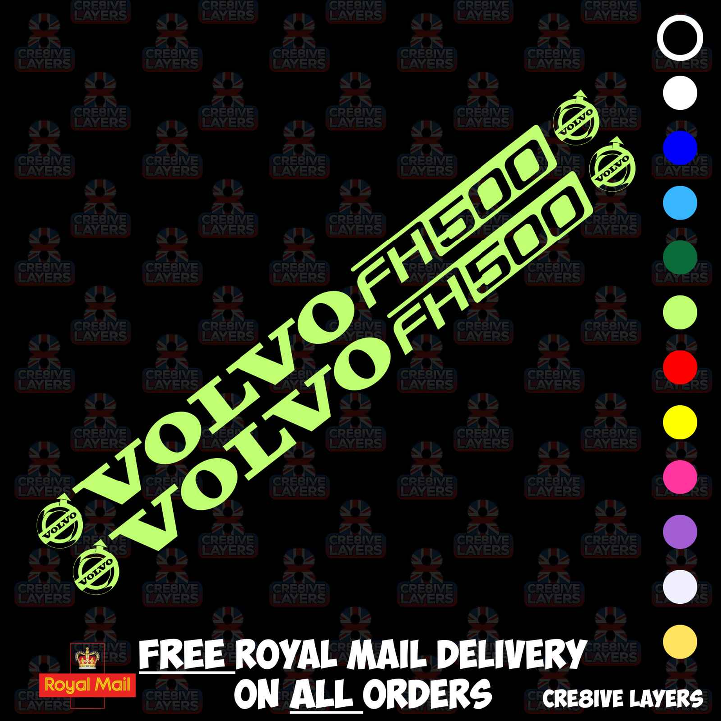 VOLVO FH500 Window Decal Pair - Mirror Cut Vinyl Stickers for Cab Glass