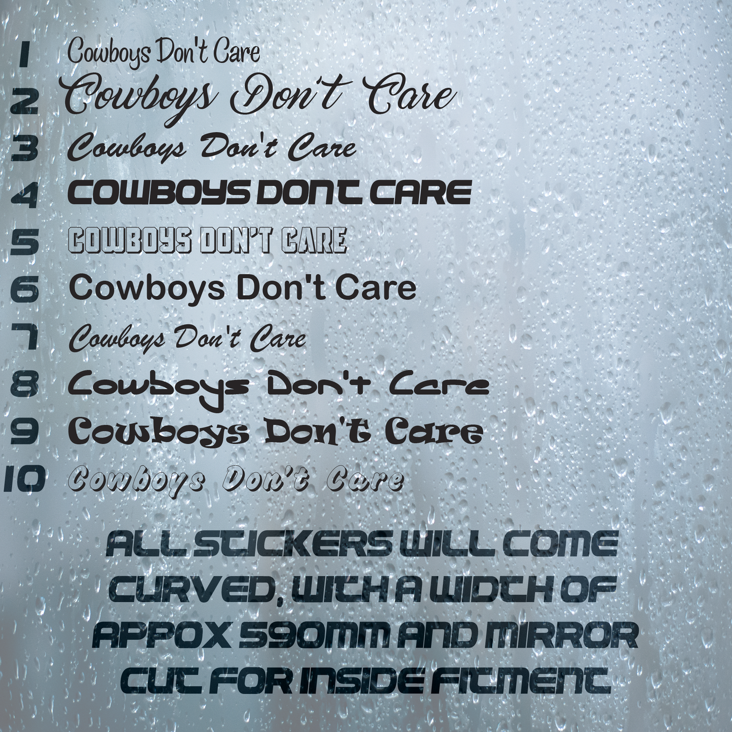 Cowboys Don't Care |Curved Truck Windscreen Sticker Scania Volvo Daf