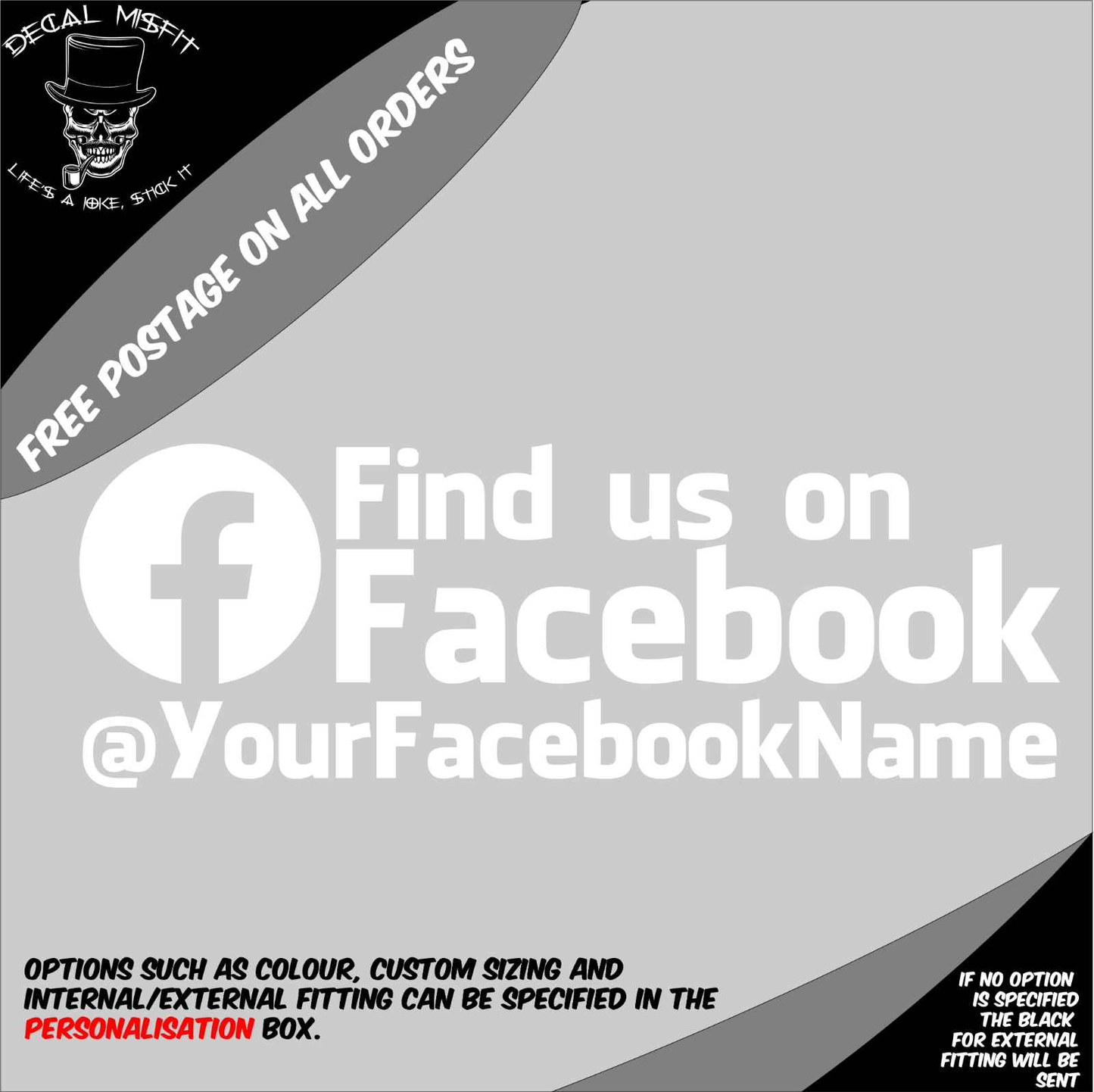Find Us on Facebook Vinyl Decal - Social Media Sticker for Car Windows and Shops
