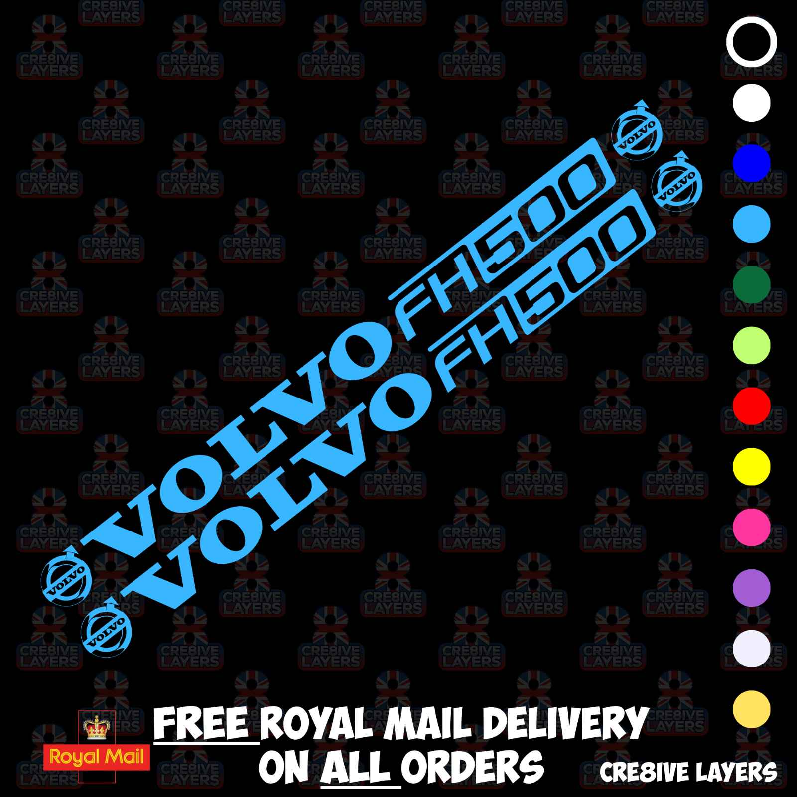 VOLVO FH500 Window Decal Pair - Mirror Cut Vinyl Stickers for Cab Glass