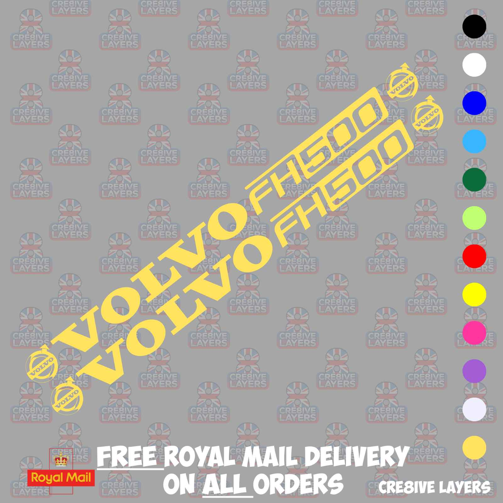 VOLVO FH500 Window Decal Pair - Mirror Cut Vinyl Stickers for Cab Glass