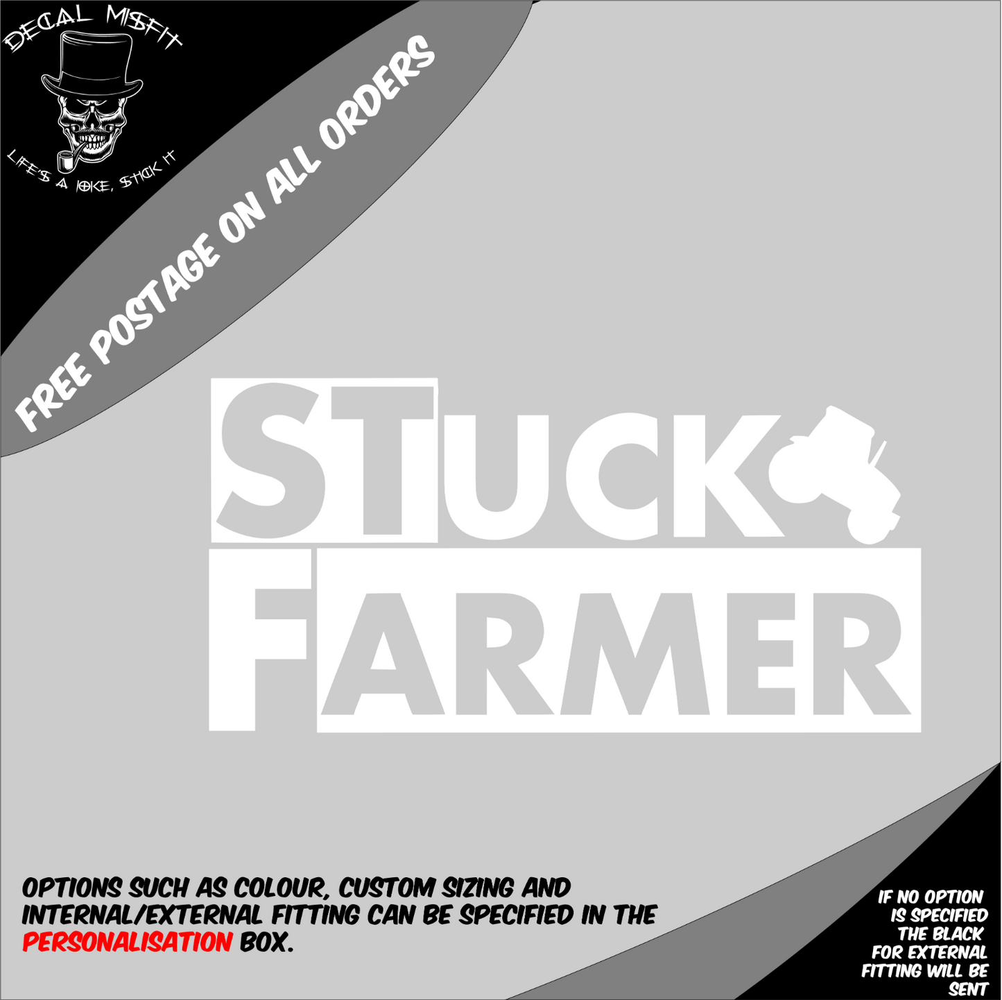 STUCK FARMER Vinyl Sticker - Toolbox, Car, Tractor, Farm, Agri, Farmer Decal