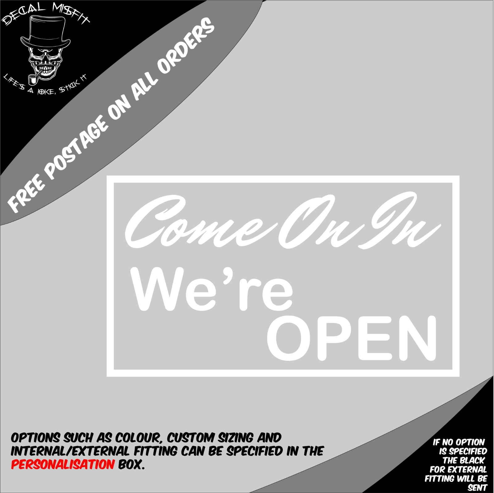Come On In We're Open Window Wall Door Shop Business Vinyl Decal Sticker Sign