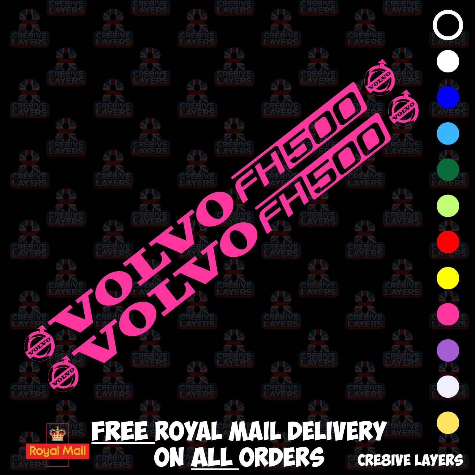 VOLVO FH500 Window Decal Pair - Mirror Cut Vinyl Stickers for Cab Glass