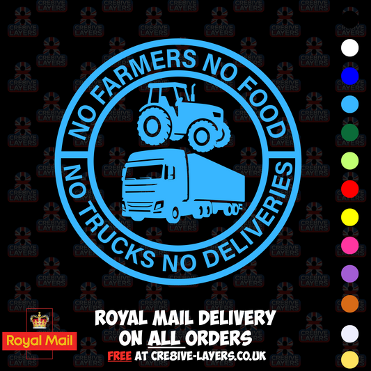No Farmers No Food No Trucks No Deliveries Vinyl Sticker – 140mm Decal