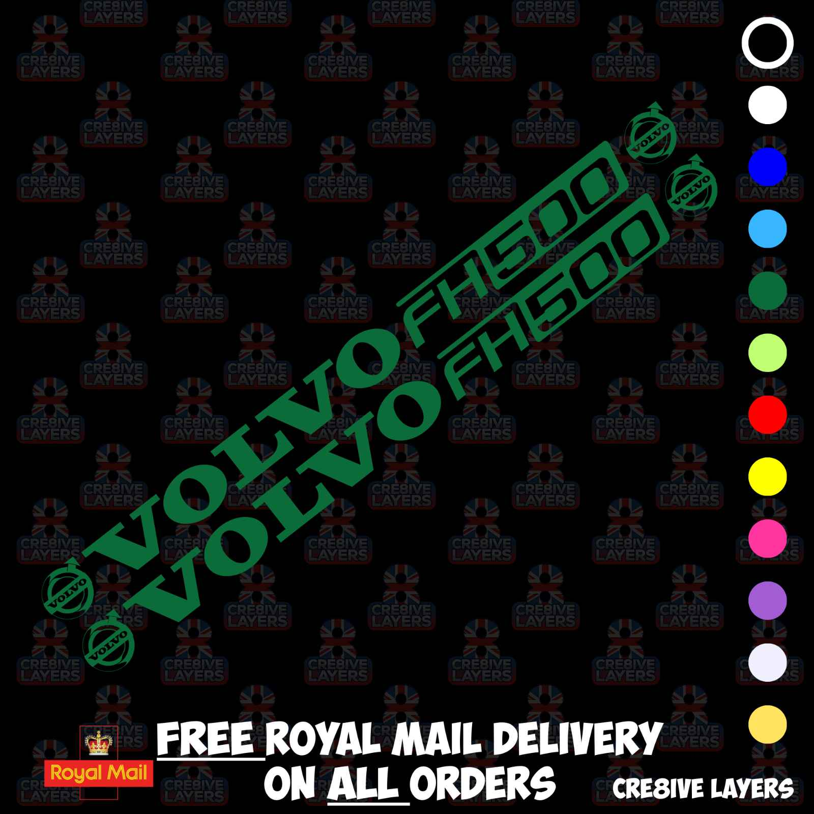 VOLVO FH500 Window Decal Pair - Mirror Cut Vinyl Stickers for Cab Glass