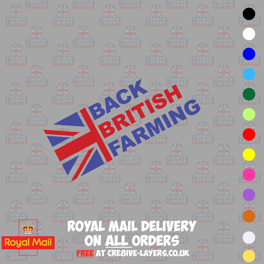 Back British Farming Two Colour Vinyl Sticker – Union Flag Tractor Decal